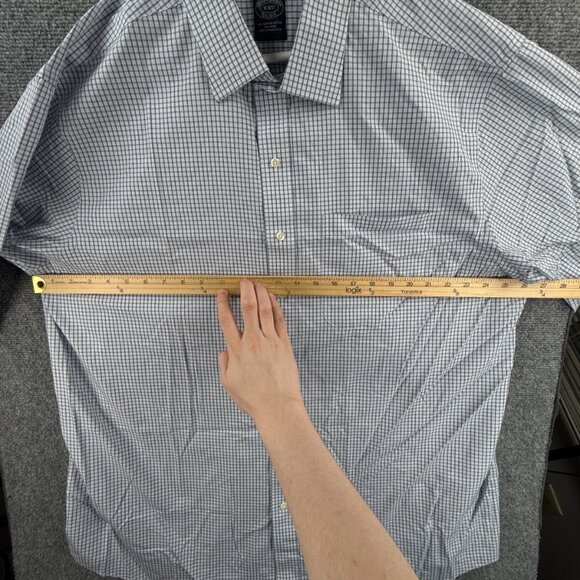 Brooks Brothers Non Iron Button Up Shirt Men 18 36/37 Supima Cotton Blue Check - Picture 5 of 11